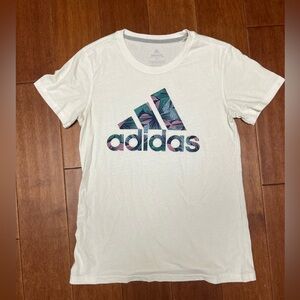 Adidas White T-Shirt Tropical Design Size S Women’s Activewear